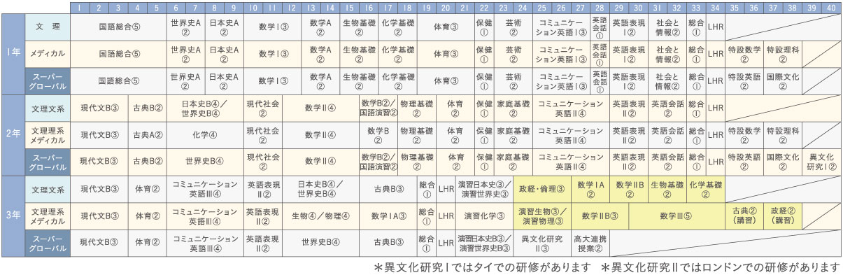 高等学校、特進文理コースカリキュラム